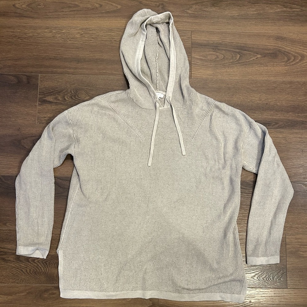 J. Jill Cotton blend hoody sweater Women’s size Medium Taupe Side slits stylish